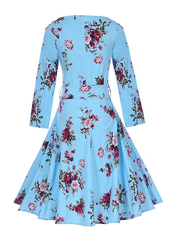 Blue S-XXL Back Zipper Closure Casual Dress