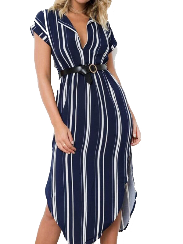 Blue and White Stripes Tall Blouse Dress