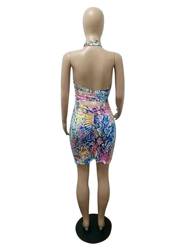 Colorful Halter Sexy Bodycon Mini Dress