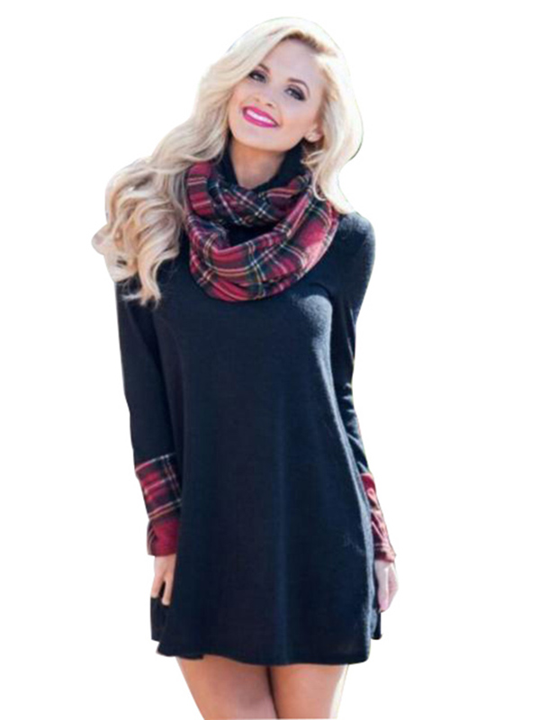 Dark Blue S-XL O-Neck Casual Winter Dress