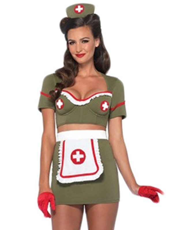 Dark Green One Size Retro Military 4 Pieces Nurse