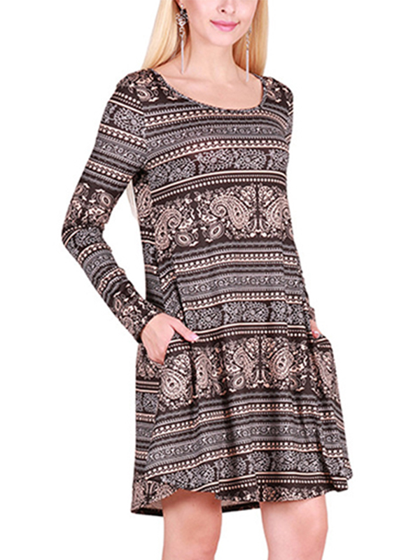 Multicolor S-XL Fall Feminine Flowy Style Casual Dress