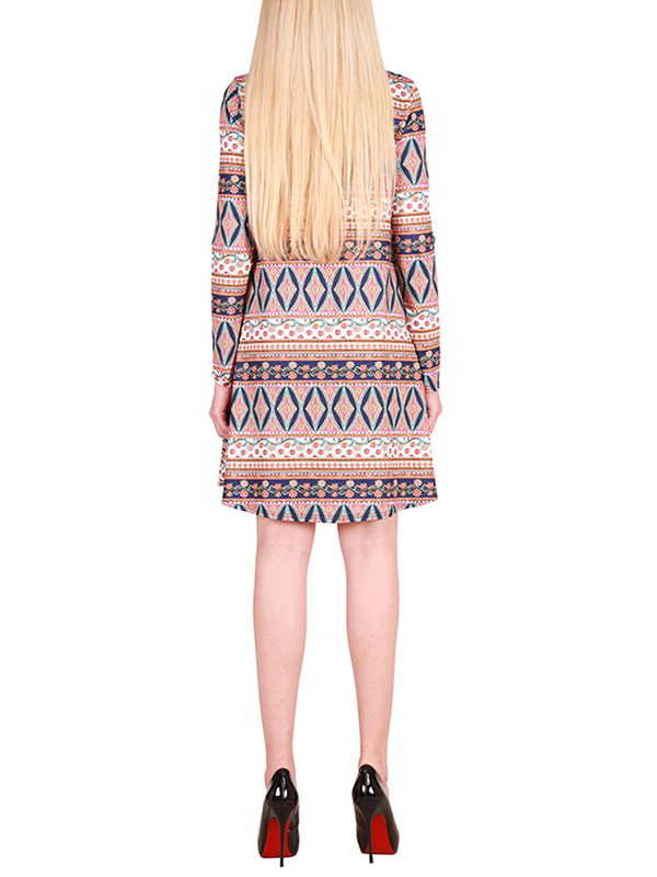 Multicolor S-XL Stretchy Full Sleeve Flared Flora Casual Dress