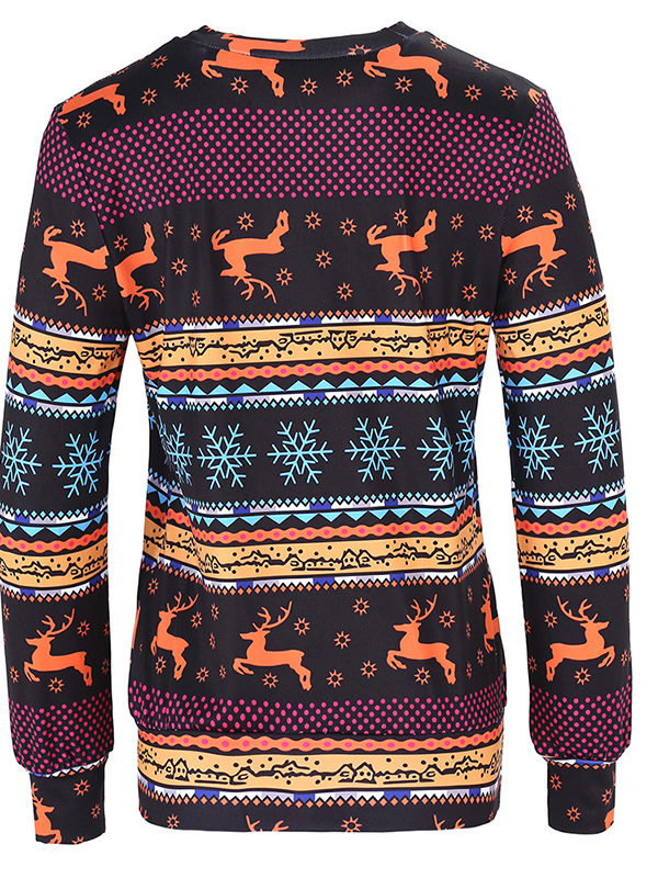 Multicolor XS-XL Ribbed Cuff Christmas Blouses