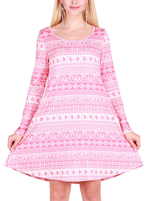 Pink S-XL Full Sleeves Christmas Casual Dress