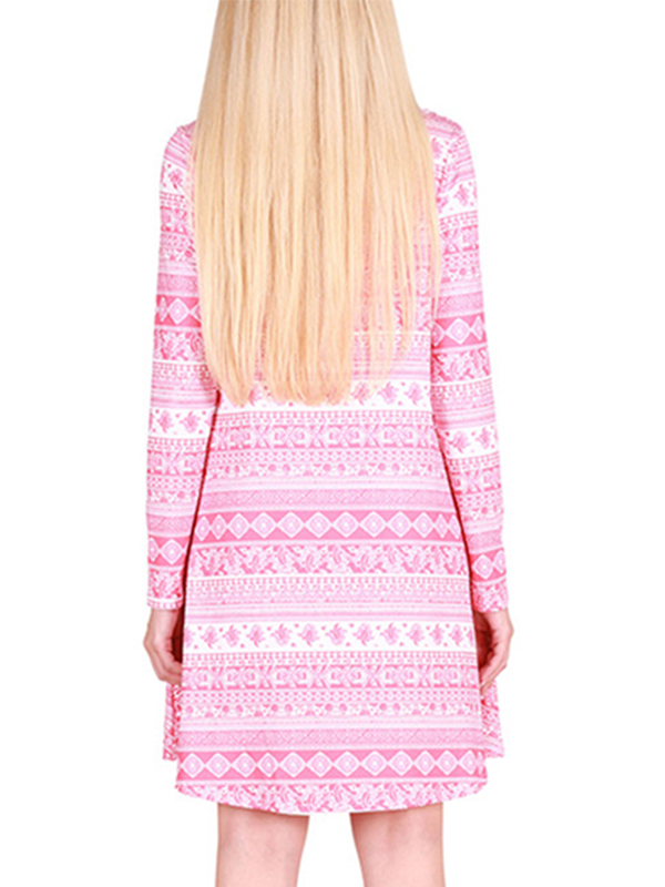 Pink S-XL Full Sleeves Christmas Casual Dress