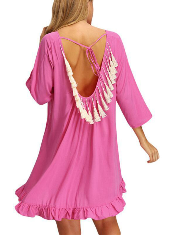 Pink S-XL Sexy Back Tassel Mini Dress
