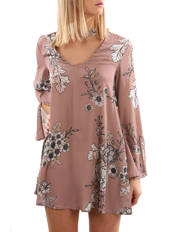 Pink S-XL V Neck Loose Casual Dress