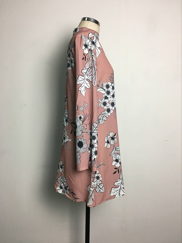 Pink S-XL V Neck Loose Casual Dress