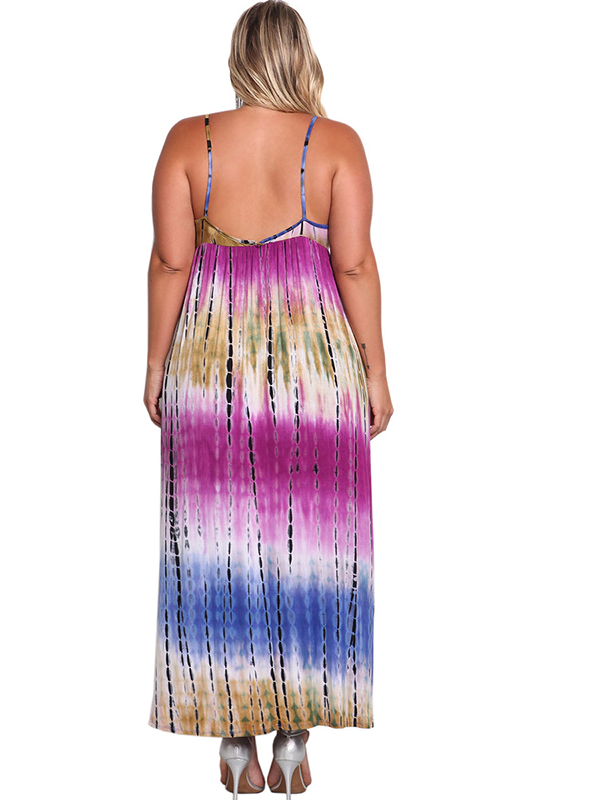 Purple L-3XL V Neck Sleeveless Plus Size Dress