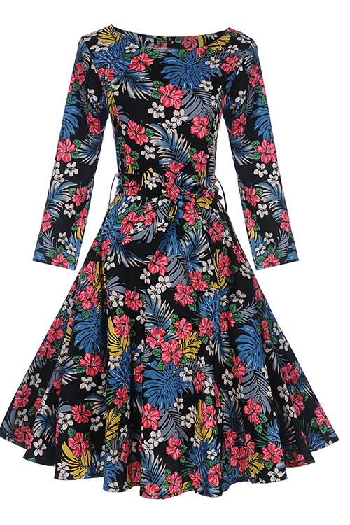 Red S-XXL Printing A-Line Round Neck Casual Dress