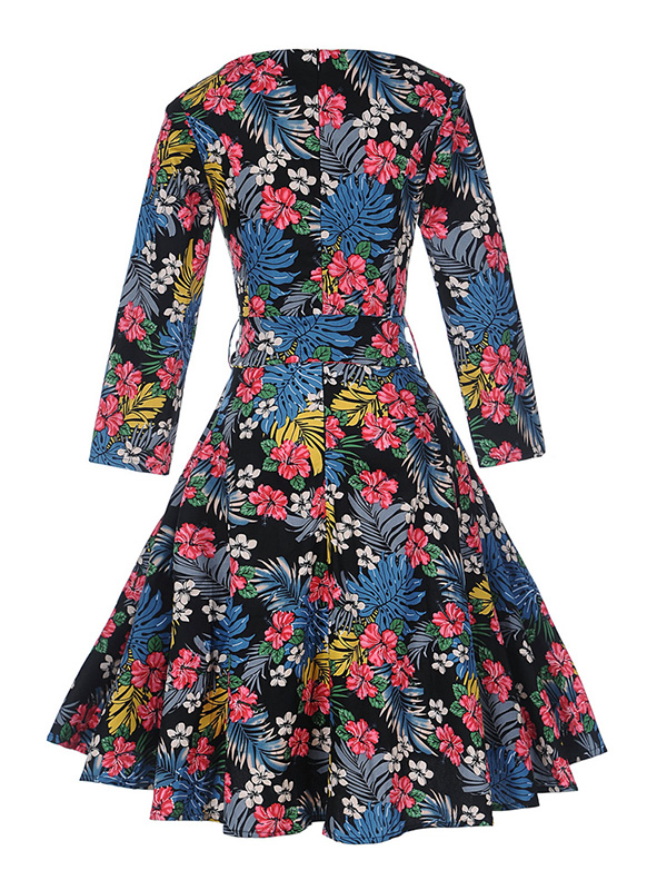 Red S-XXL Printing A-Line Round Neck Casual Dress