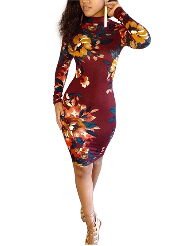 Sexy Tight Backless Flower Print Dress