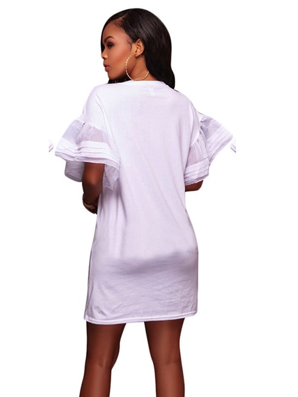 White M-XXL Flare Sleeve Loose Casual Dress