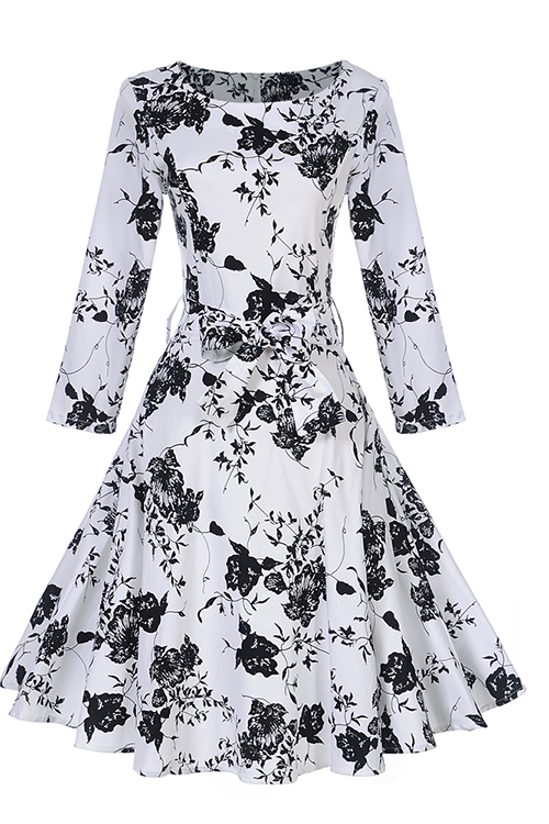 White S-XXL Long Sleeve Hepburn Style Casual Dress