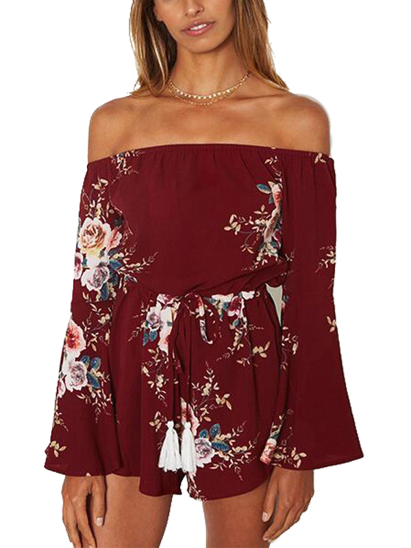 Wine Red S-XL Off-Shoulder Jumpsuit