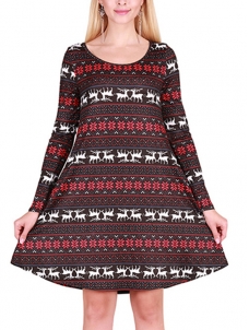 Multicolor S-XL Loose A-Line  Printed Casual Dress