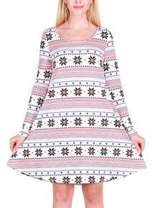  Multicolor S-XL Print Thigh High Pleated Casual Dress