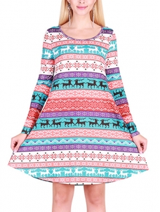  Multicolor S-XL Snowflake A-Line Casual Dress