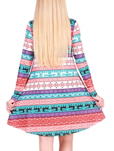  Multicolor S-XL Snowflake A-Line Casual Dress
