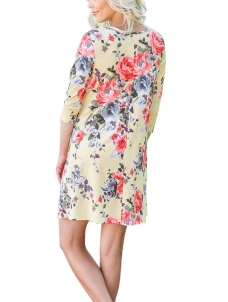 2 Colors S-XL  Lace-Up Floral Casual Dress