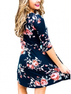 2 Colors S-XL  Lace-Up Floral Casual Dress
