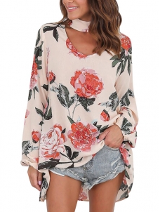 2 Colors S-XL Cut Out Front Loose Fit Print Blouses