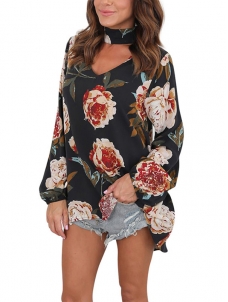 2 Colors S-XL Cut Out Front Loose Fit Print Blouses