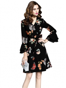 2 Colors S-XL Floral Print Casual Dress
