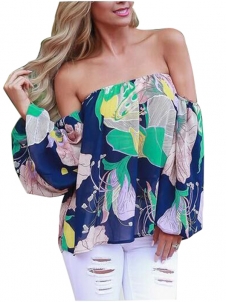 2 Colors S-XL Floral Printed Off Shoulder Blouse