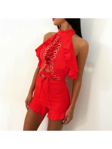 2 Colors S-XL Sleeveless Lace Up Jumpsuit