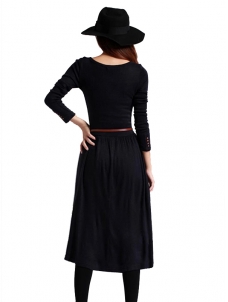 2 Colors S-XL Solid Long Sleeve Midi Dress
