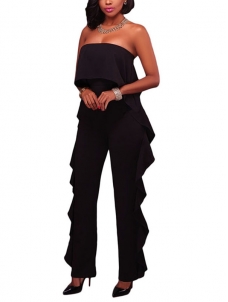 2 Colors S-XL Strapless Overlay Ruffle Jumpsuit