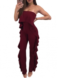 2 Colors S-XL Strapless Overlay Ruffle Jumpsuit