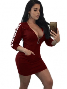 3 Colors S-3XL Sexy Zipper Front Casual Dress
