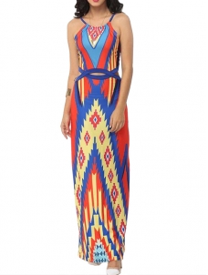 3 Colors S-5XL Sleeveless Colorblock Maxi Dress
