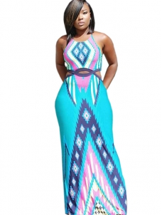3 Colors S-5XL Sleeveless Colorblock Maxi Dress