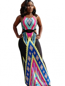 3 Colors S-5XL Sleeveless Colorblock Maxi Dress