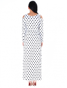 3 Colors S-XL Cut-Out Shoulder Polka Maxi Dress