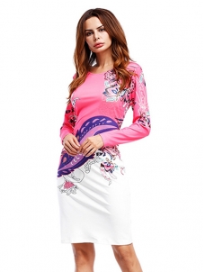 3 Colors XS-XL Long Sleeve Printing Bodycon Dress