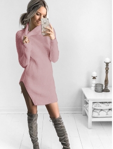 4 Colors S-XL High Neck Sweater Dress