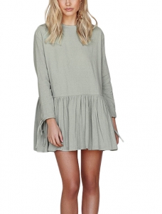 5 Colors S-XL High Neck Full Sleeves Casual Dress