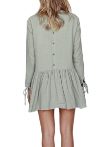 5 Colors S-XL High Neck Full Sleeves Casual Dress