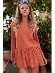 5 Colors S-XL High Neck Full Sleeves Casual Dress