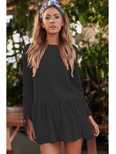 5 Colors S-XL High Neck Full Sleeves Casual Dress