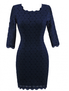 5 Colors S-XXL Elegant Straight Flower Lace Dress