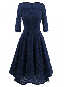 5 Colors S-XXL Half Sleeves Flower Lace Dress