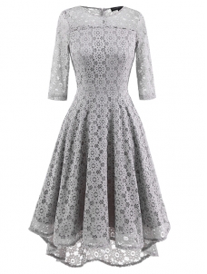 5 Colors S-XXL Half Sleeves Flower Lace Dress