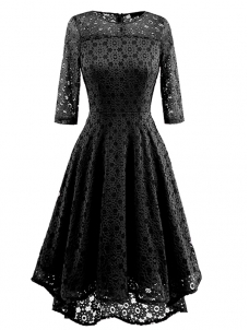 5 Colors S-XXL Half Sleeves Flower Lace Dress