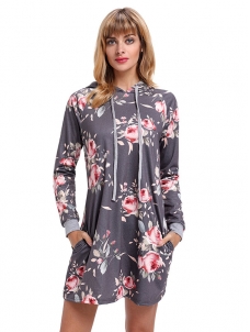 5 Colors S-XXL Long Sleeve Floral Print Casual Dress